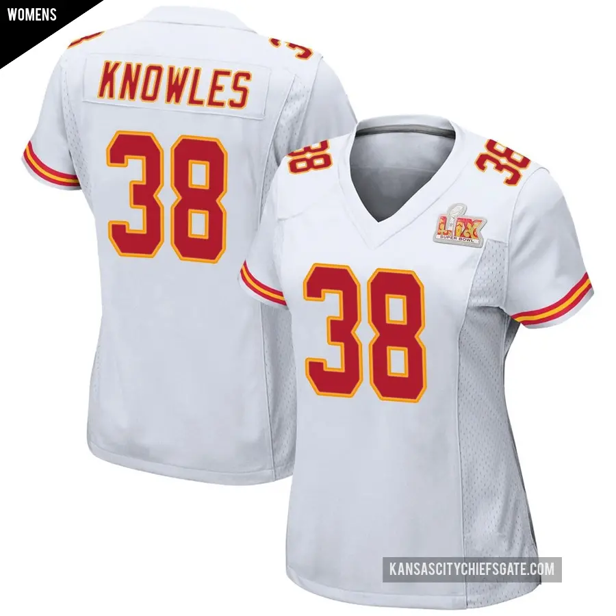 Women's Kansas City Chiefs ＃38 Kevin Knowles White Game Super Bowl LIX Jersey
