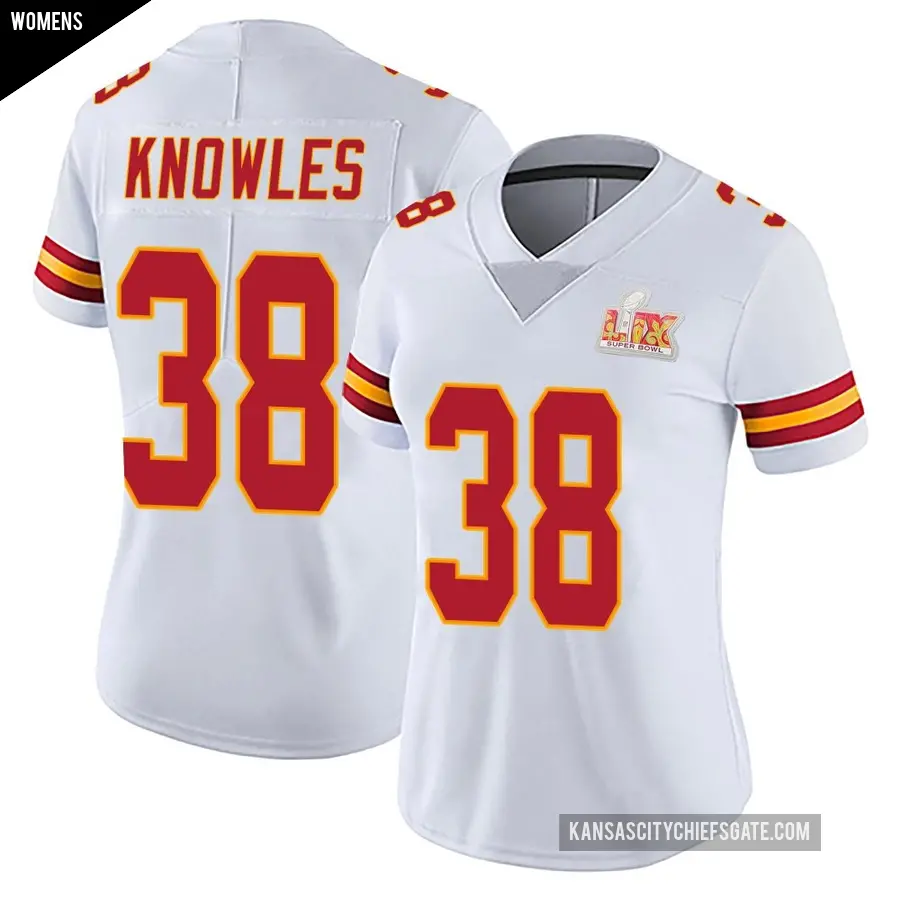 Women's Kansas City Chiefs ＃38 Kevin Knowles White Limited Vapor Untouchable Super Bowl LIX Jersey
