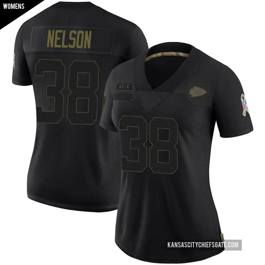 Women's Kansas City Chiefs ＃38 Steven Nelson Black Limited 2020 Salute To Service Jersey