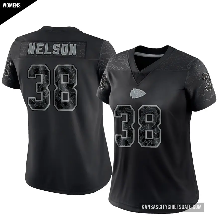 Women's Kansas City Chiefs ＃38 Steven Nelson Black Limited Reflective Jersey