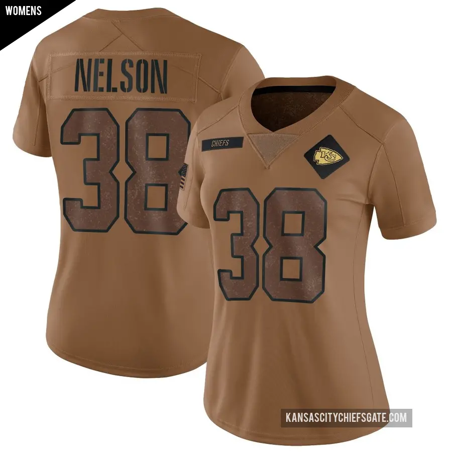 Women's Kansas City Chiefs ＃38 Steven Nelson Brown Limited 2023 Salute To Service Jersey
