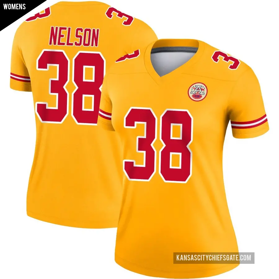 Women's Kansas City Chiefs ＃38 Steven Nelson Gold Legend Inverted Jersey