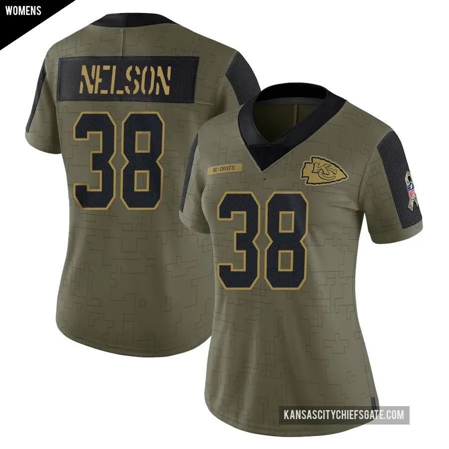 Women's Kansas City Chiefs ＃38 Steven Nelson Olive Limited 2021 Salute To Service Jersey