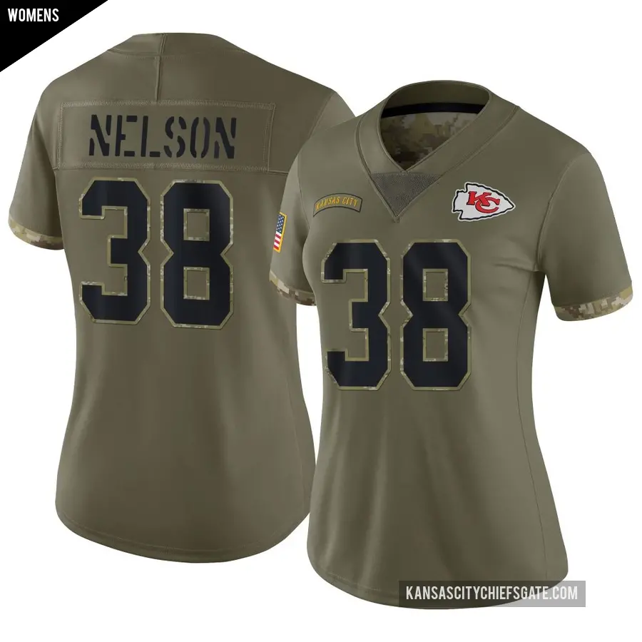 Women's Kansas City Chiefs ＃38 Steven Nelson Olive Limited 2022 Salute To Service Jersey