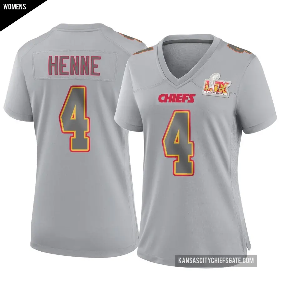 Women's Kansas City Chiefs ＃4 Chad Henne Gray Game Atmosphere Fashion Super Bowl LIX Jersey