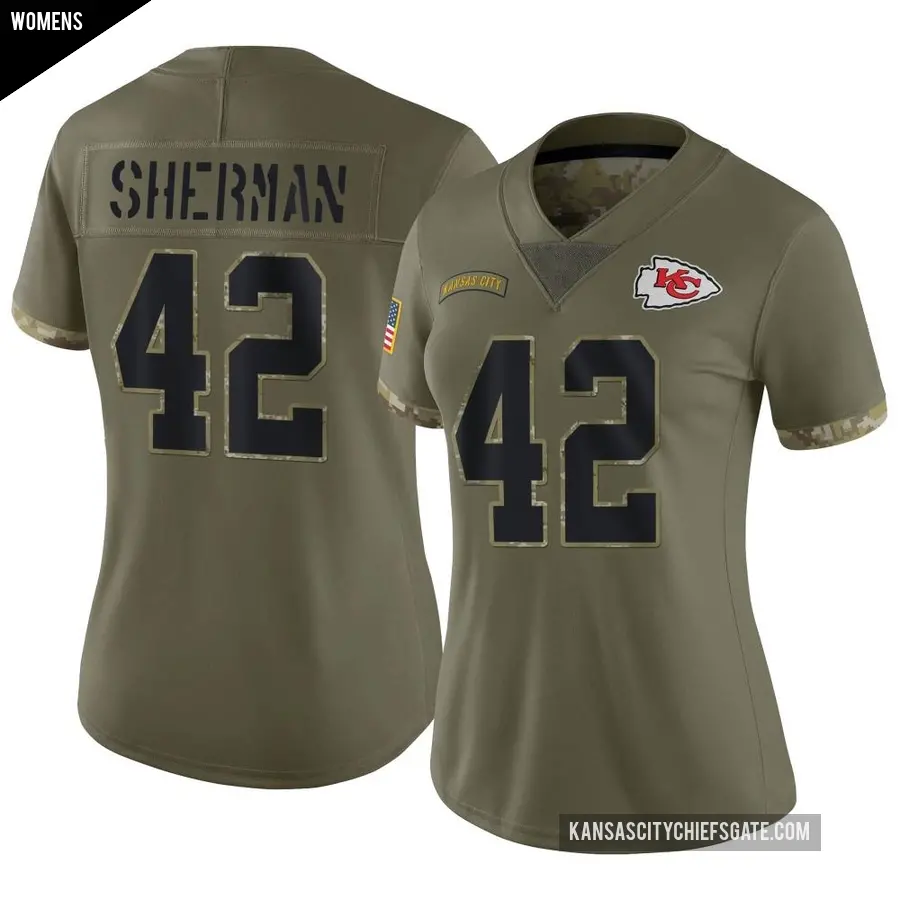 Women&#039;s Kansas City Chiefs &#65283;42 Anthony Sherman Olive Limited 2022 Salute To Service Jersey