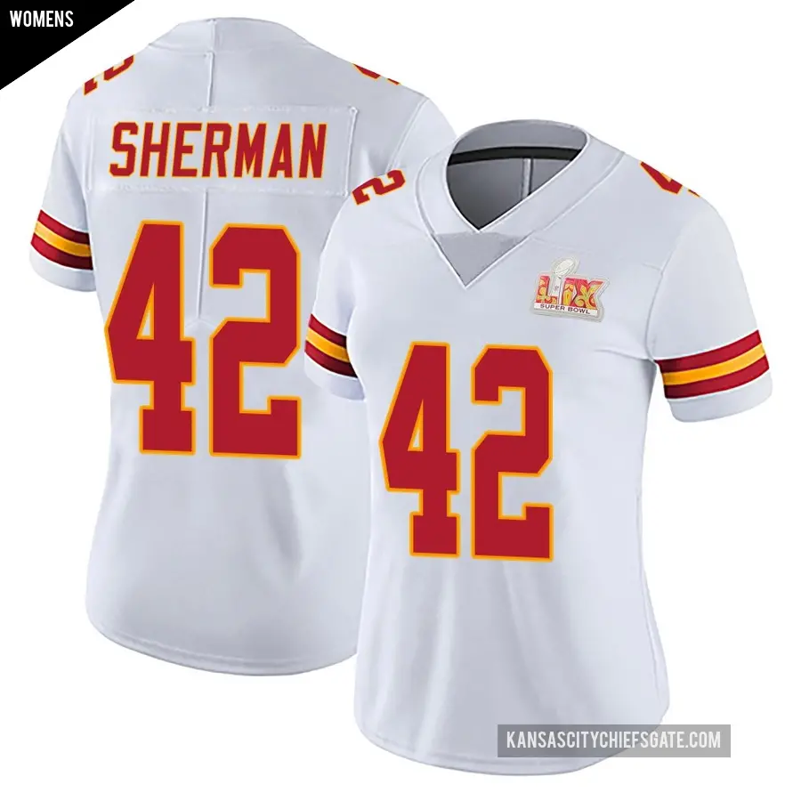 Women's Kansas City Chiefs ＃42 Anthony Sherman White Limited Vapor Untouchable Super Bowl LIX Jersey