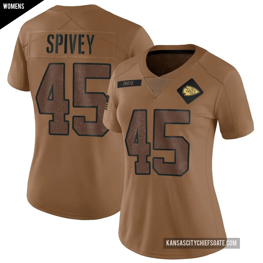Women's Kansas City Chiefs ＃45 Geor'Quarius Spivey Brown Limited 2023 Salute To Service Jersey