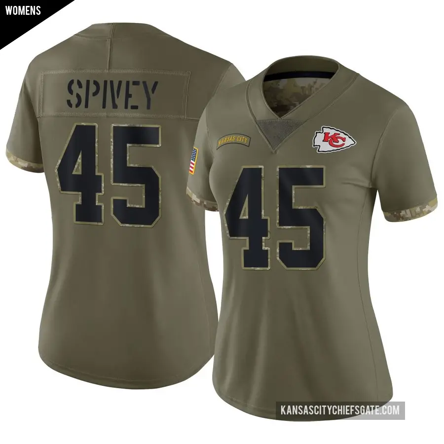 Women's Kansas City Chiefs ＃45 Geor'Quarius Spivey Olive Limited 2022 Salute To Service Jersey