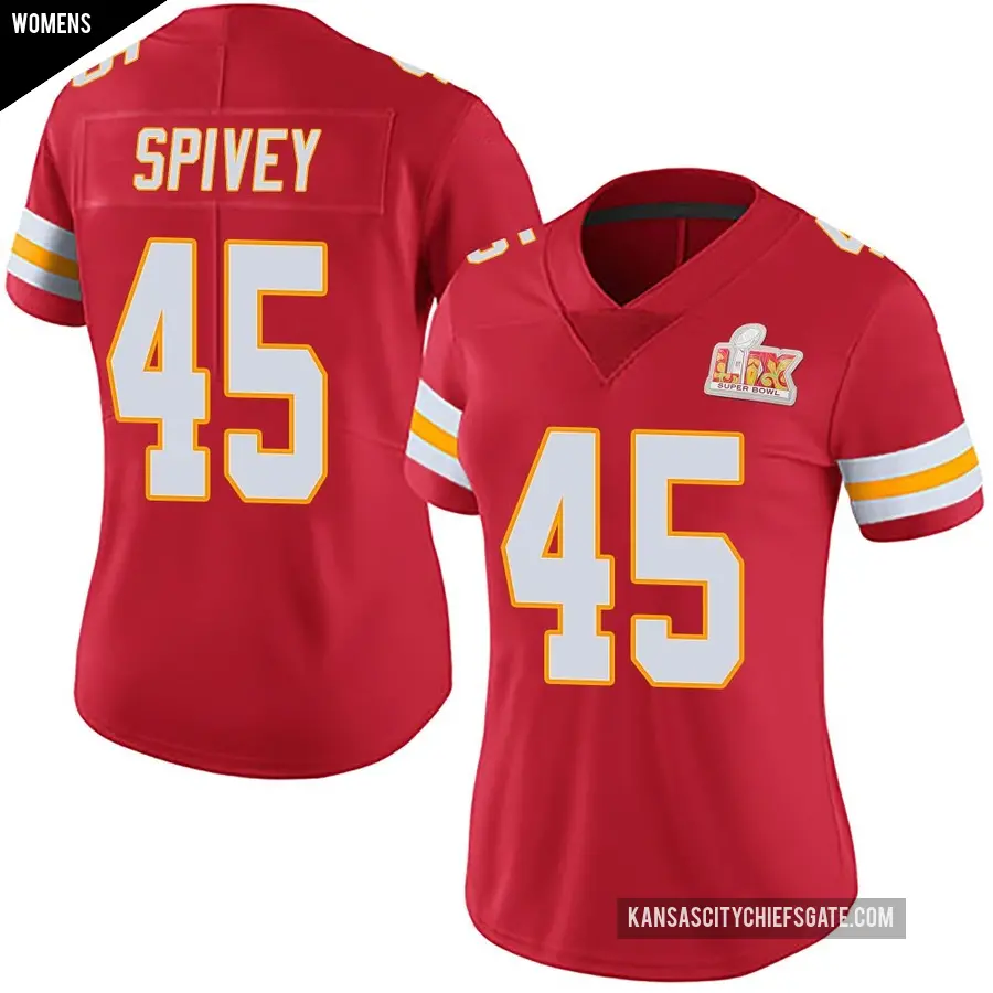 Women's Kansas City Chiefs ＃45 Geor'Quarius Spivey Red Limited Team Color Vapor Untouchable Super Bowl LIX Jersey
