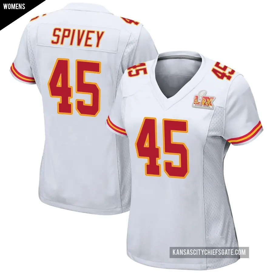 Women's Kansas City Chiefs ＃45 Geor'Quarius Spivey White Game Super Bowl LIX Jersey