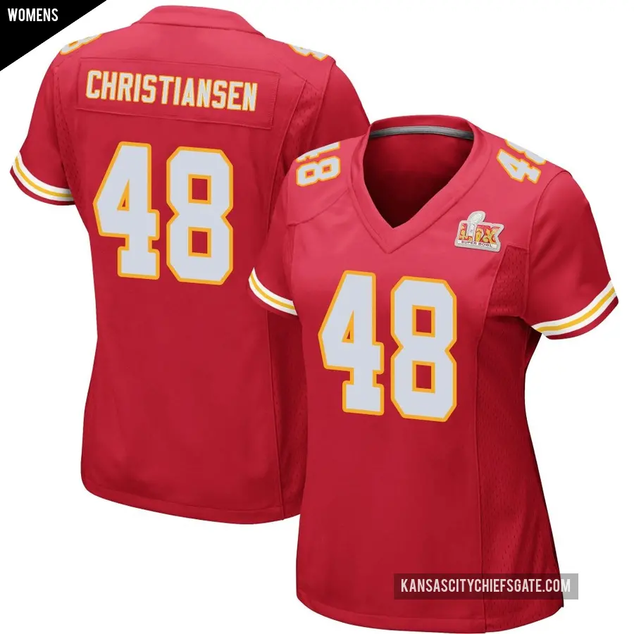 Women's Kansas City Chiefs ＃48 Cole Christiansen Red Game Team Color Super Bowl LIX Jersey