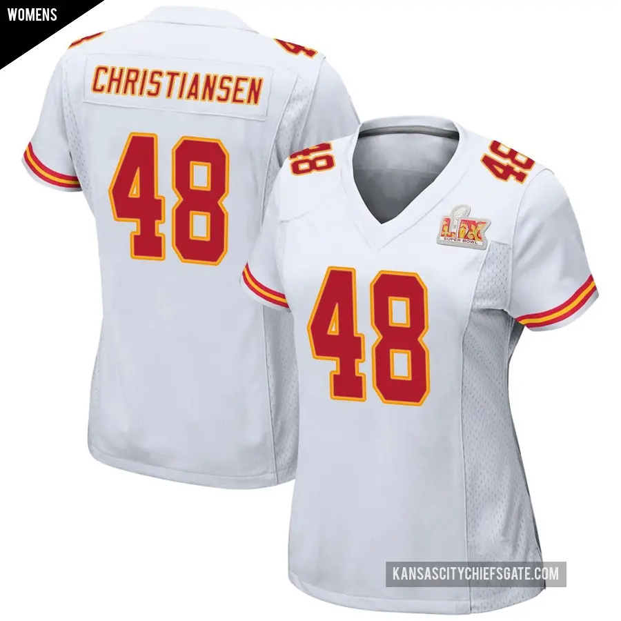 Women's Kansas City Chiefs ＃48 Cole Christiansen White Game Super Bowl LIX Jersey