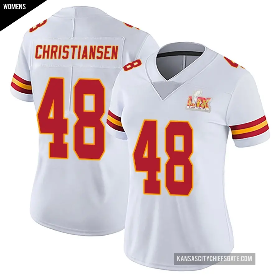 Women's Kansas City Chiefs ＃48 Cole Christiansen White Limited Vapor Untouchable Super Bowl LIX Jersey