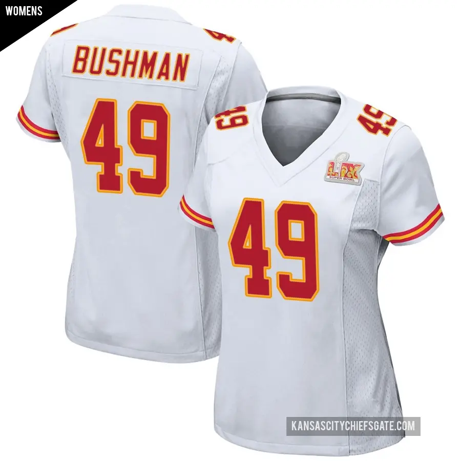Women's Kansas City Chiefs ＃49 Matt Bushman White Game Super Bowl LIX Jersey