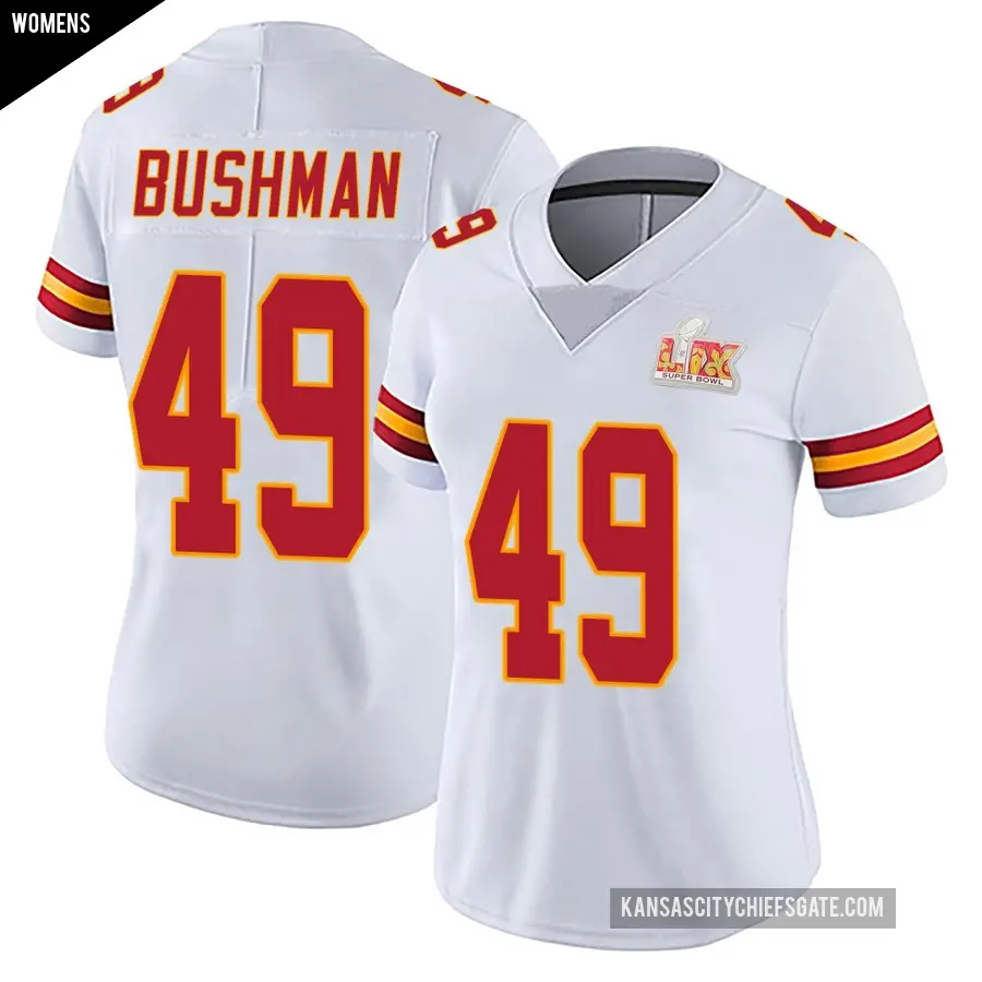 Women's Kansas City Chiefs ＃49 Matt Bushman White Limited Vapor Untouchable Super Bowl LIX Jersey