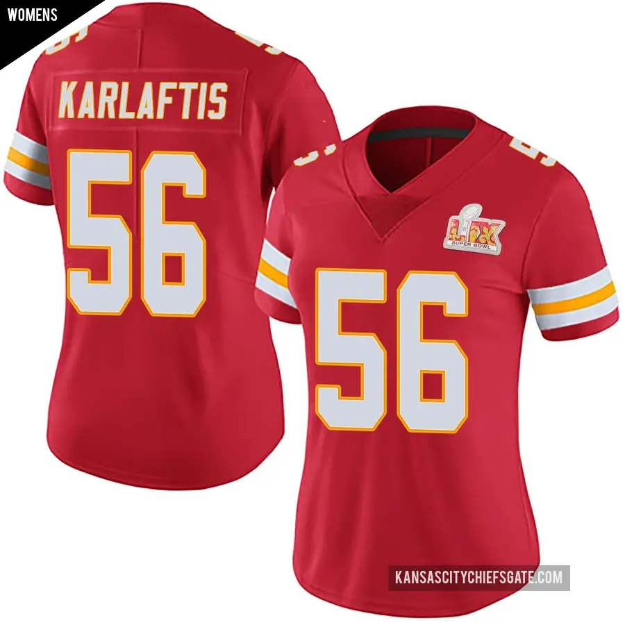 Women's Kansas City Chiefs ＃56 George Karlaftis Red Limited Team Color Vapor Untouchable Super Bowl LIX Jersey