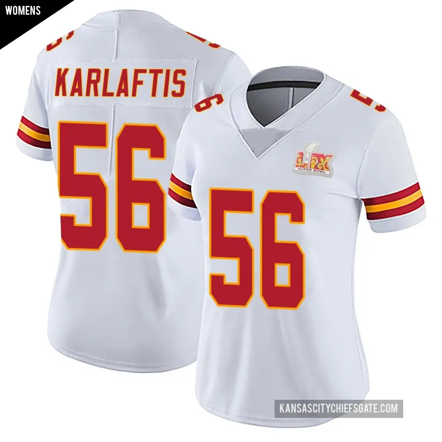Women's Kansas City Chiefs ＃56 George Karlaftis White Limited Vapor Untouchable Super Bowl LIX Jersey