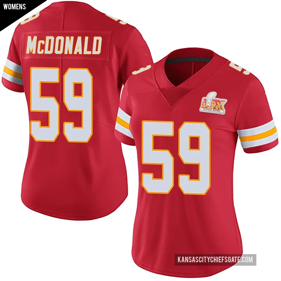 Women's Kansas City Chiefs ＃59 Cooper McDonald Red Limited Team Color Vapor Untouchable Super Bowl LIX Jersey