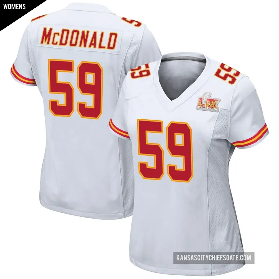Women's Kansas City Chiefs ＃59 Cooper McDonald White Game Super Bowl LIX Jersey
