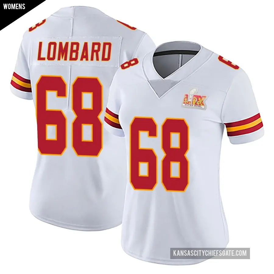 Women's Kansas City Chiefs ＃68 Joey Lombard White Limited Vapor Untouchable Super Bowl LIX Jersey