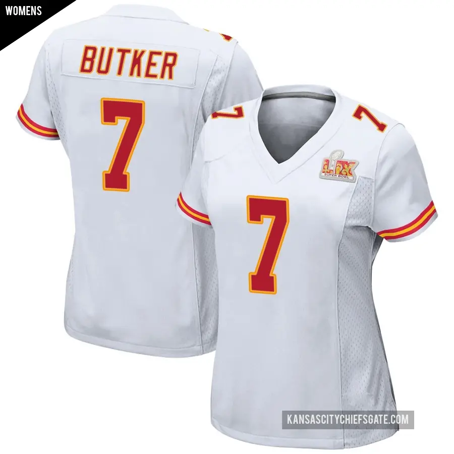 Women's Kansas City Chiefs ＃7 Harrison Butker White Game Super Bowl LIX Jersey