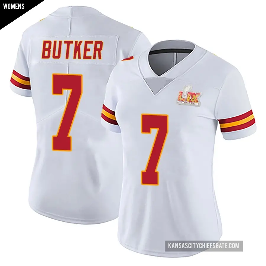 Women's Kansas City Chiefs ＃7 Harrison Butker White Limited Vapor Untouchable Super Bowl LIX Jersey