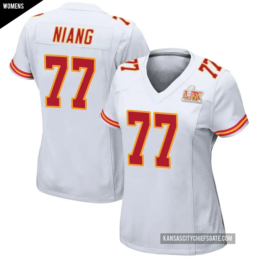 Women's Kansas City Chiefs ＃77 Lucas Niang White Game Super Bowl LIX Jersey