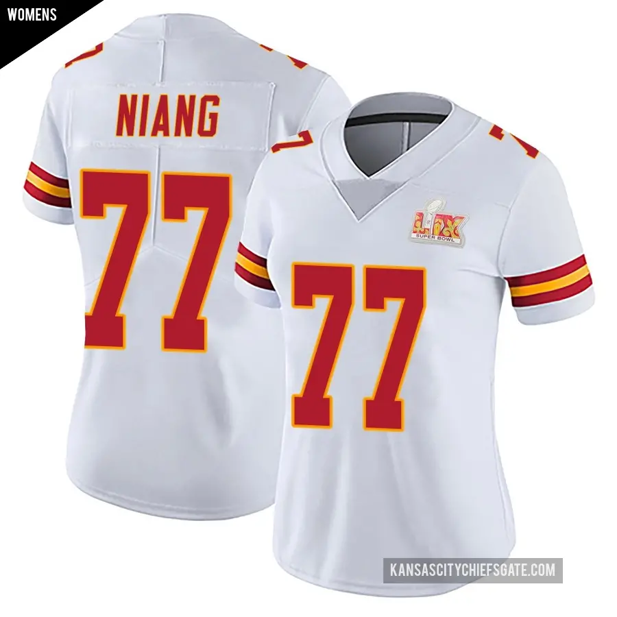 Women's Kansas City Chiefs ＃77 Lucas Niang White Limited Vapor Untouchable Super Bowl LIX Jersey