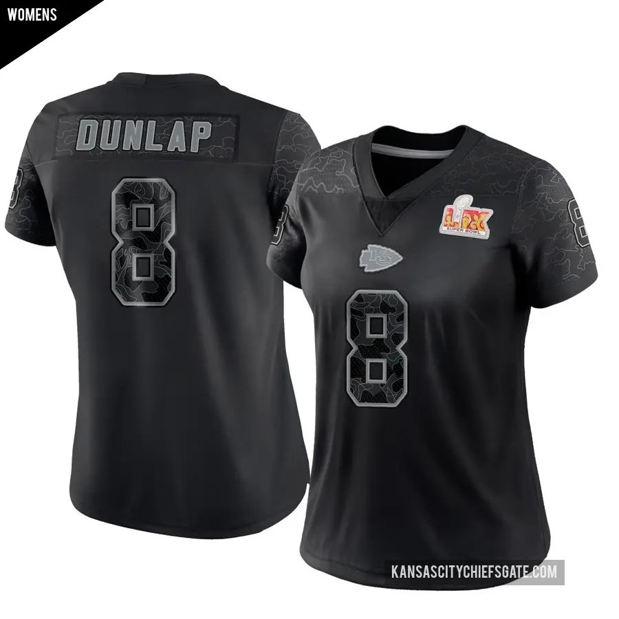 Women's Kansas City Chiefs ＃8 Carlos Dunlap Black Limited Reflective Super Bowl LIX Jersey