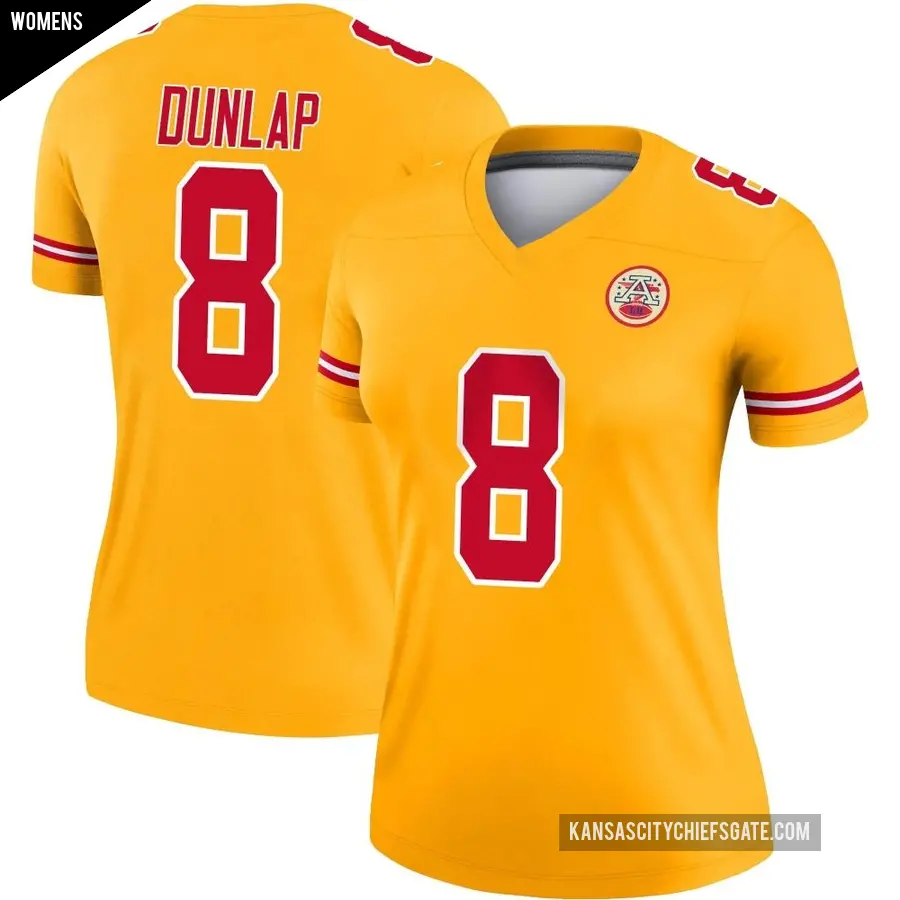 Women's Kansas City Chiefs ＃8 Carlos Dunlap Gold Legend Inverted Jersey