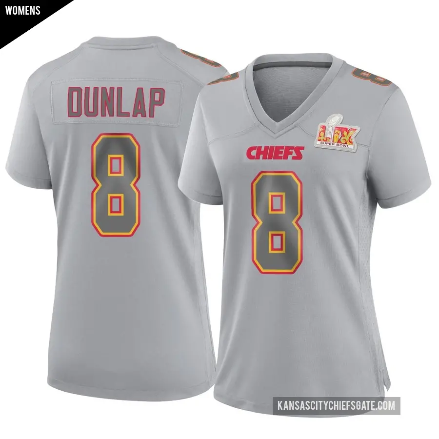 Women's Kansas City Chiefs ＃8 Carlos Dunlap Gray Game Atmosphere Fashion Super Bowl LIX Jersey
