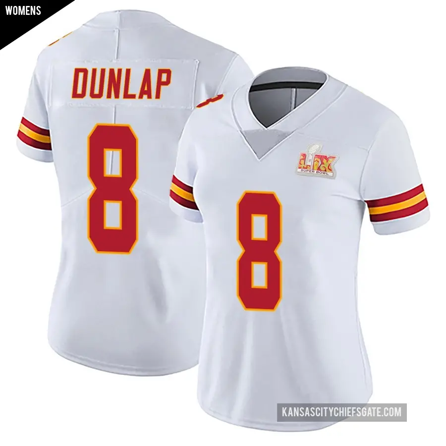 Women's Kansas City Chiefs ＃8 Carlos Dunlap White Limited Vapor Untouchable Super Bowl LIX Jersey