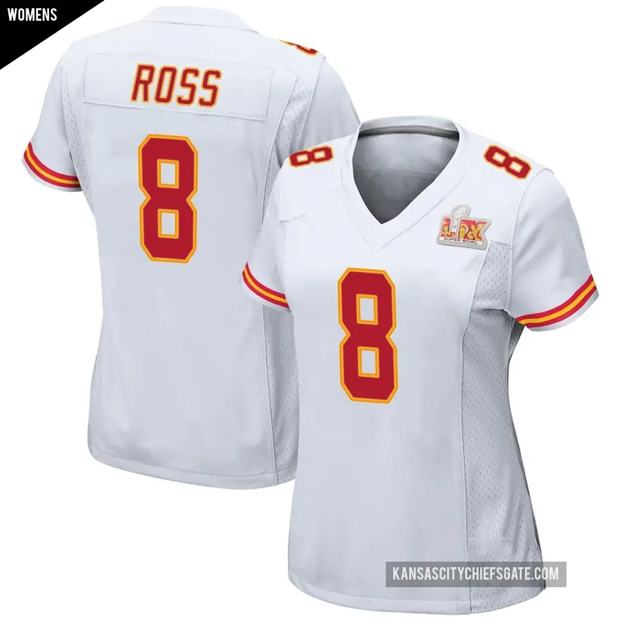 Women's Kansas City Chiefs ＃8 Justyn Ross White Game Super Bowl LIX Jersey