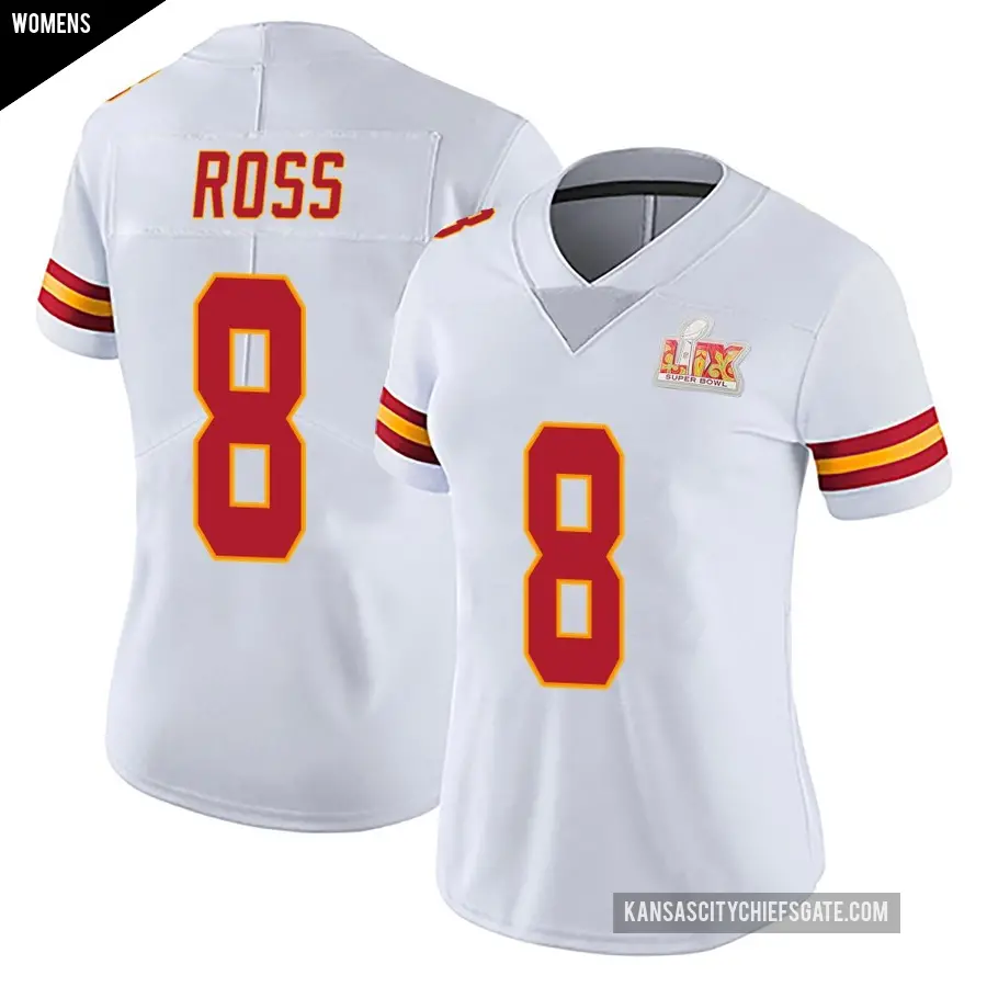 Women's Kansas City Chiefs ＃8 Justyn Ross White Limited Vapor Untouchable Super Bowl LIX Jersey