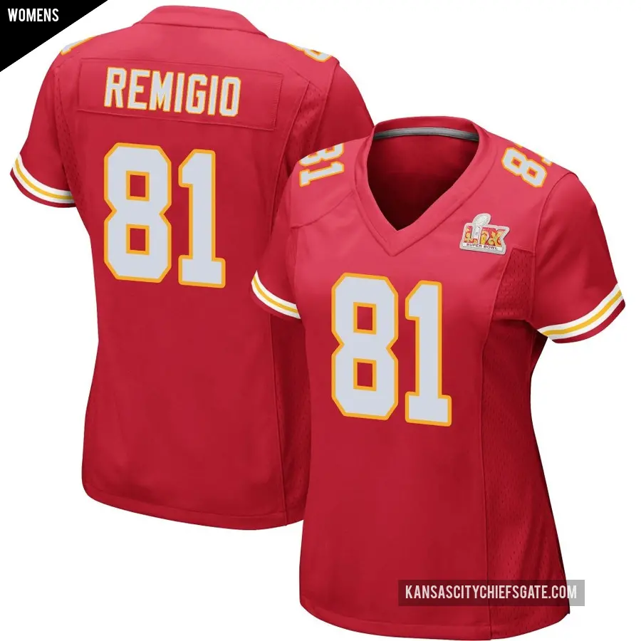 Women's Kansas City Chiefs ＃81 Nikko Remigio Red Game Team Color Super Bowl LIX Jersey