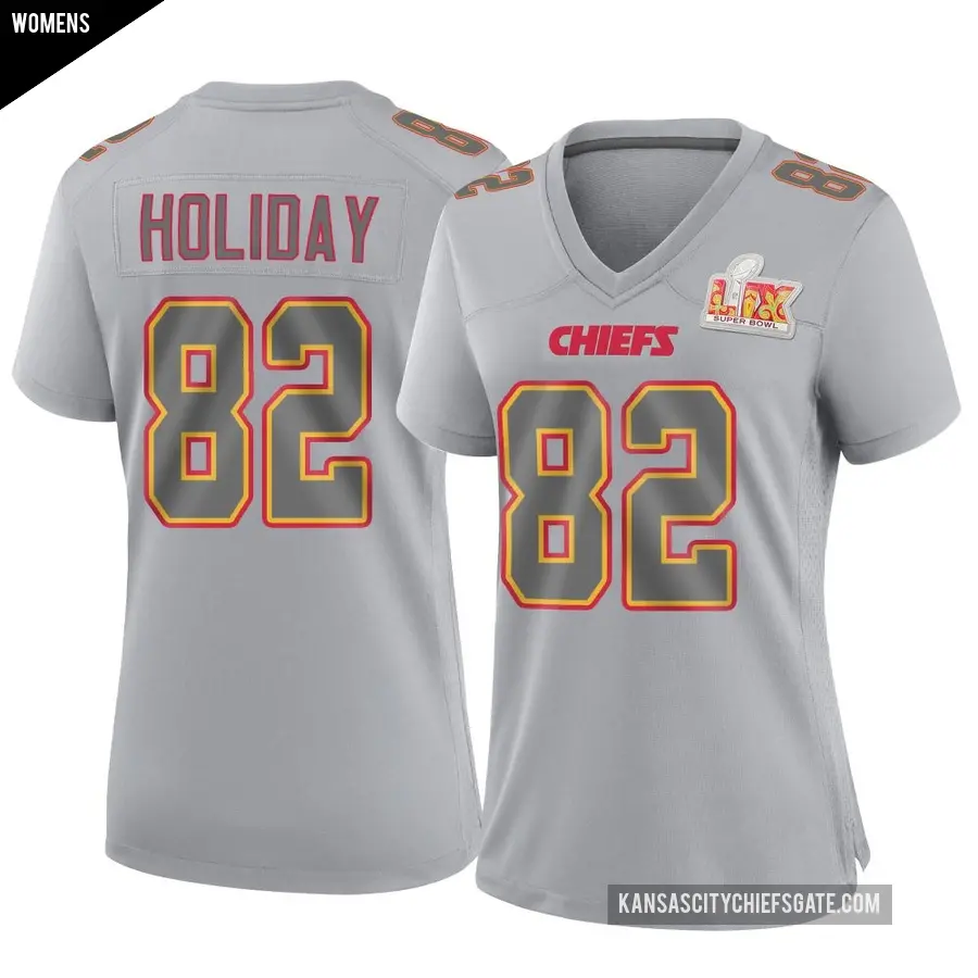 Women's Kansas City Chiefs ＃82 Jimmy Holiday Gray Game Atmosphere Fashion Super Bowl LIX Jersey