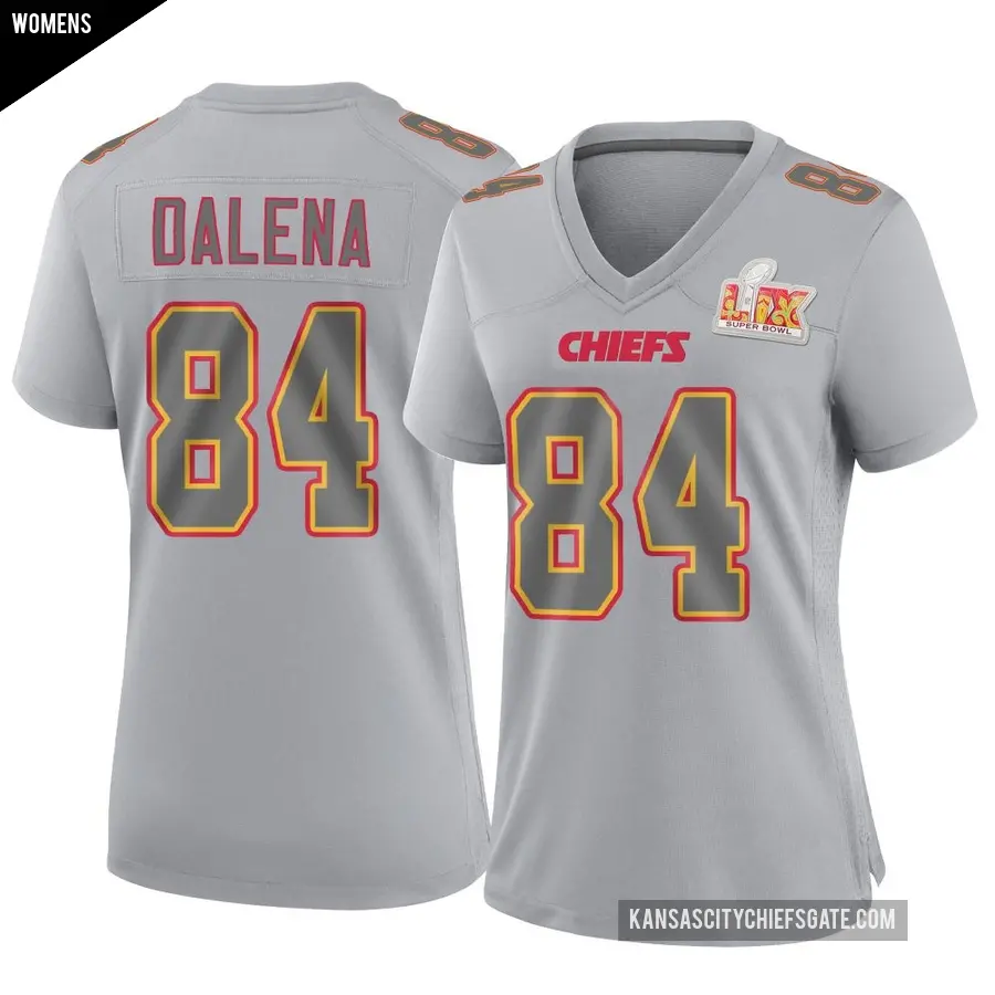 Women's Kansas City Chiefs ＃84 Mac Dalena Gray Game Atmosphere Fashion Super Bowl LIX Jersey