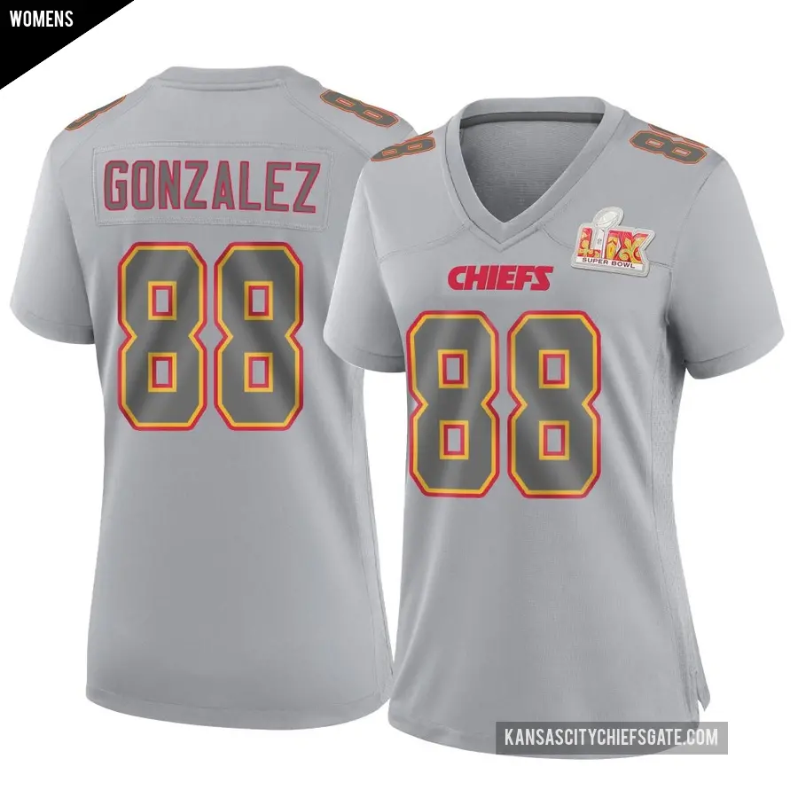 Women's Kansas City Chiefs ＃88 Tony Gonzalez Gray Game Atmosphere Fashion Super Bowl LIX Jersey