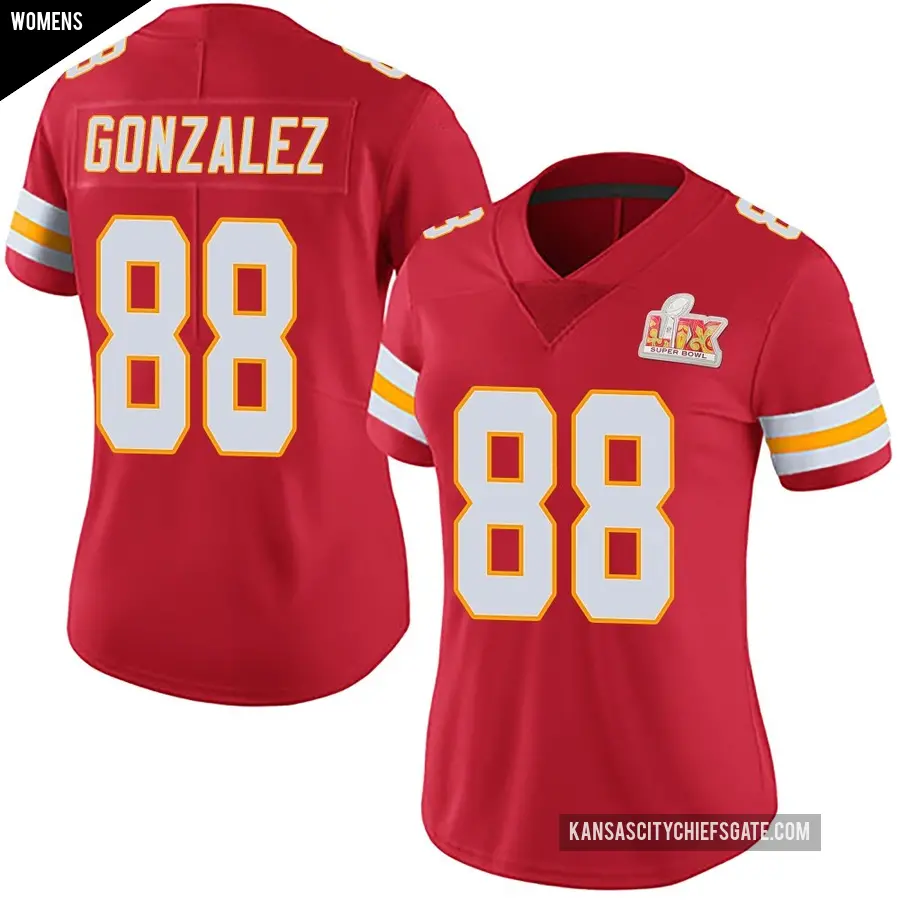 Women's Kansas City Chiefs ＃88 Tony Gonzalez Red Limited Team Color Vapor Untouchable Super Bowl LIX Jersey