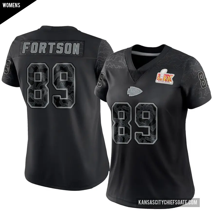 Women's Kansas City Chiefs ＃89 Jody Fortson Black Limited Reflective Super Bowl LIX Jersey