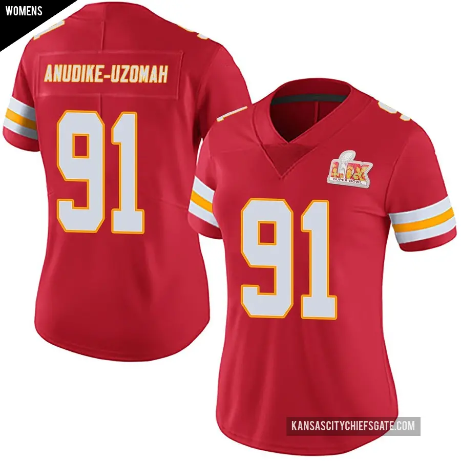 Women's Kansas City Chiefs ＃91 Felix Anudike-Uzomah Red Limited Team Color Vapor Untouchable Super Bowl LIX Jersey
