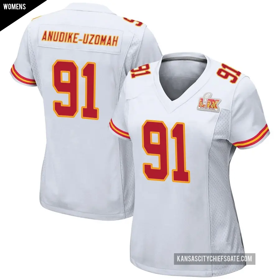 Women's Kansas City Chiefs ＃91 Felix Anudike-Uzomah White Game Super Bowl LIX Jersey