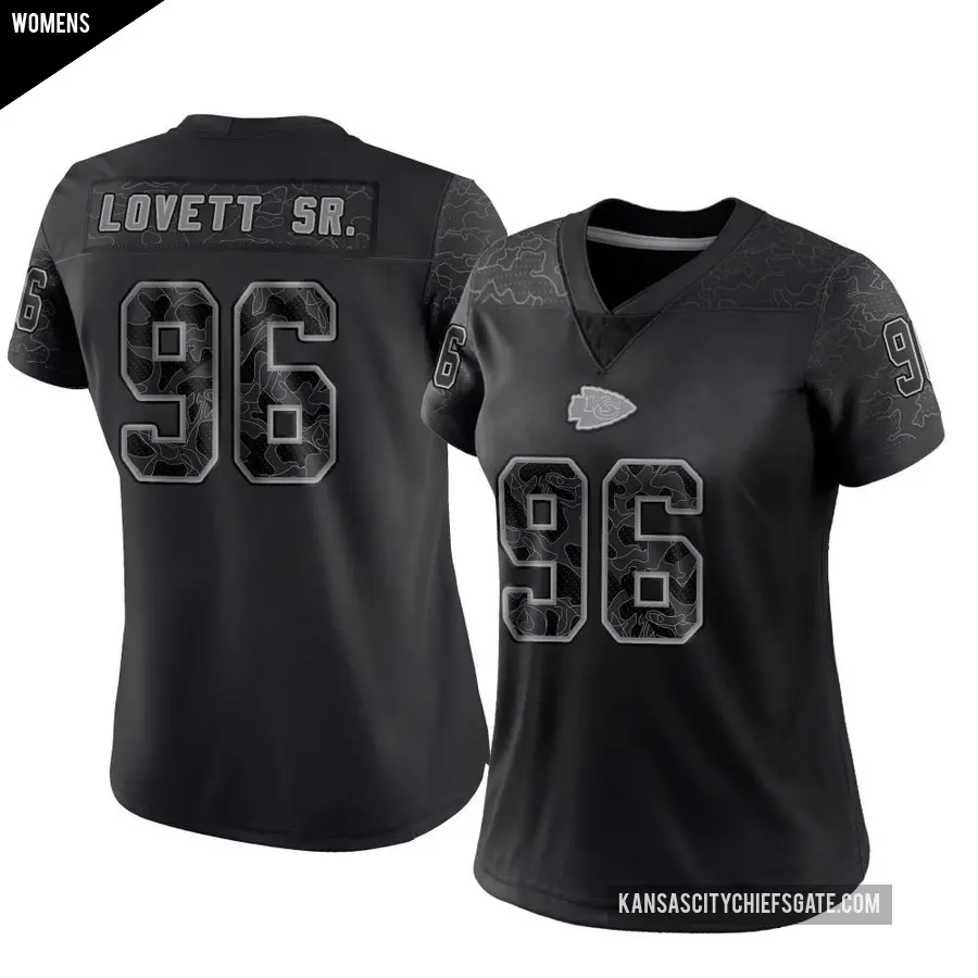 Women's Kansas City Chiefs ＃96 Fabien Lovett Sr. Black Limited Reflective Jersey