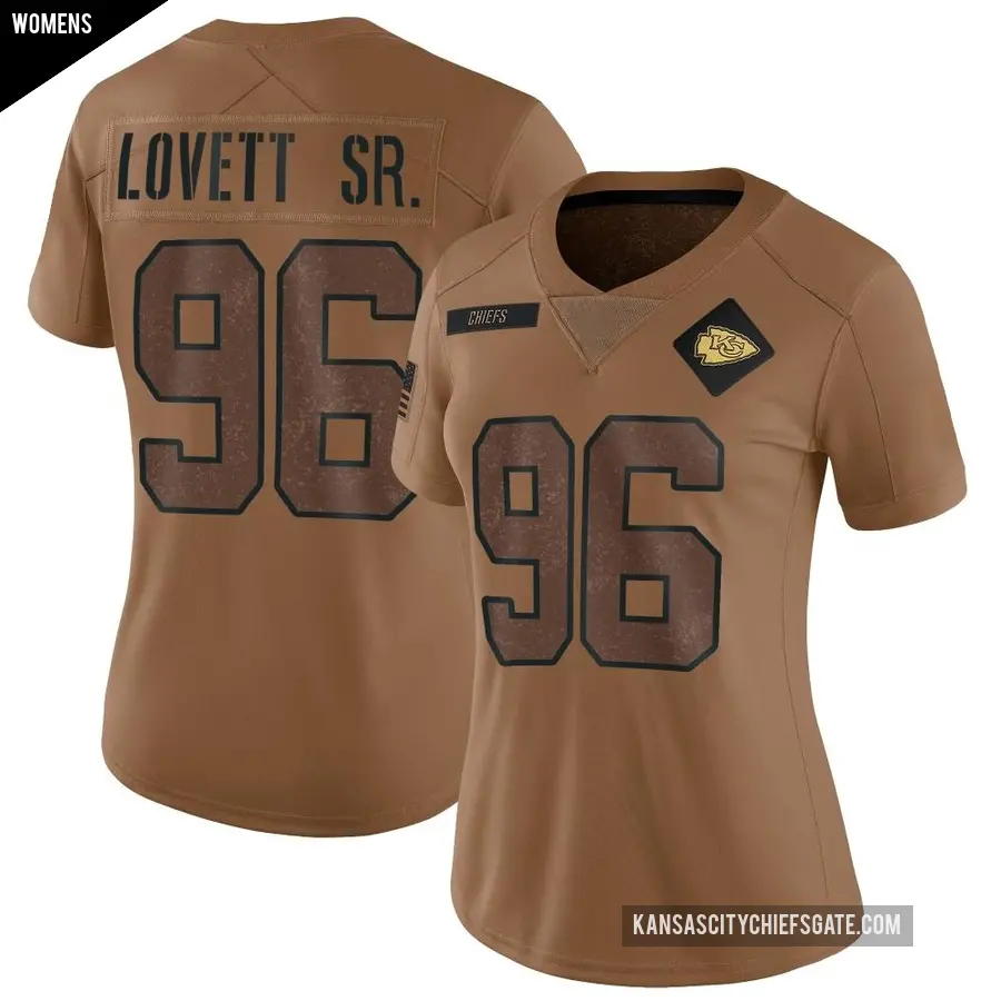Women's Kansas City Chiefs ＃96 Fabien Lovett Sr. Brown Limited 2023 Salute To Service Jersey