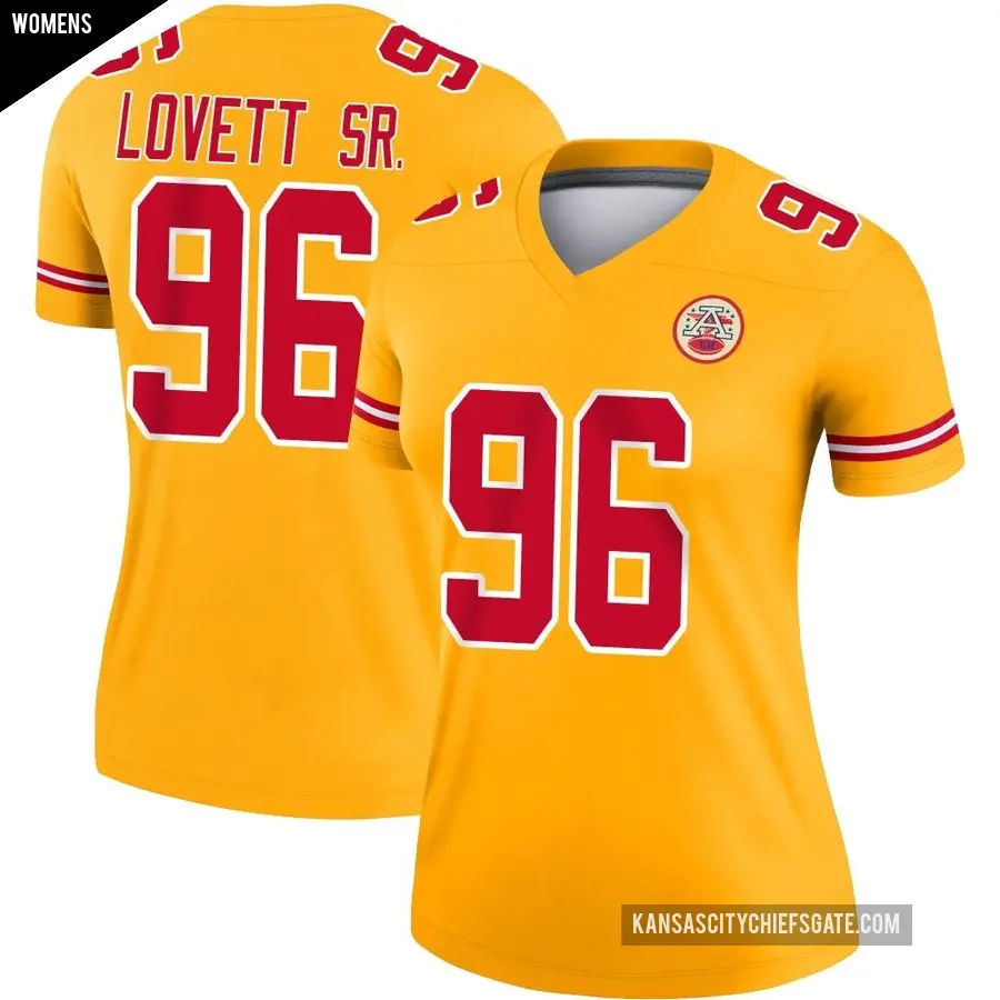 Women's Kansas City Chiefs ＃96 Fabien Lovett Sr. Gold Legend Inverted Jersey