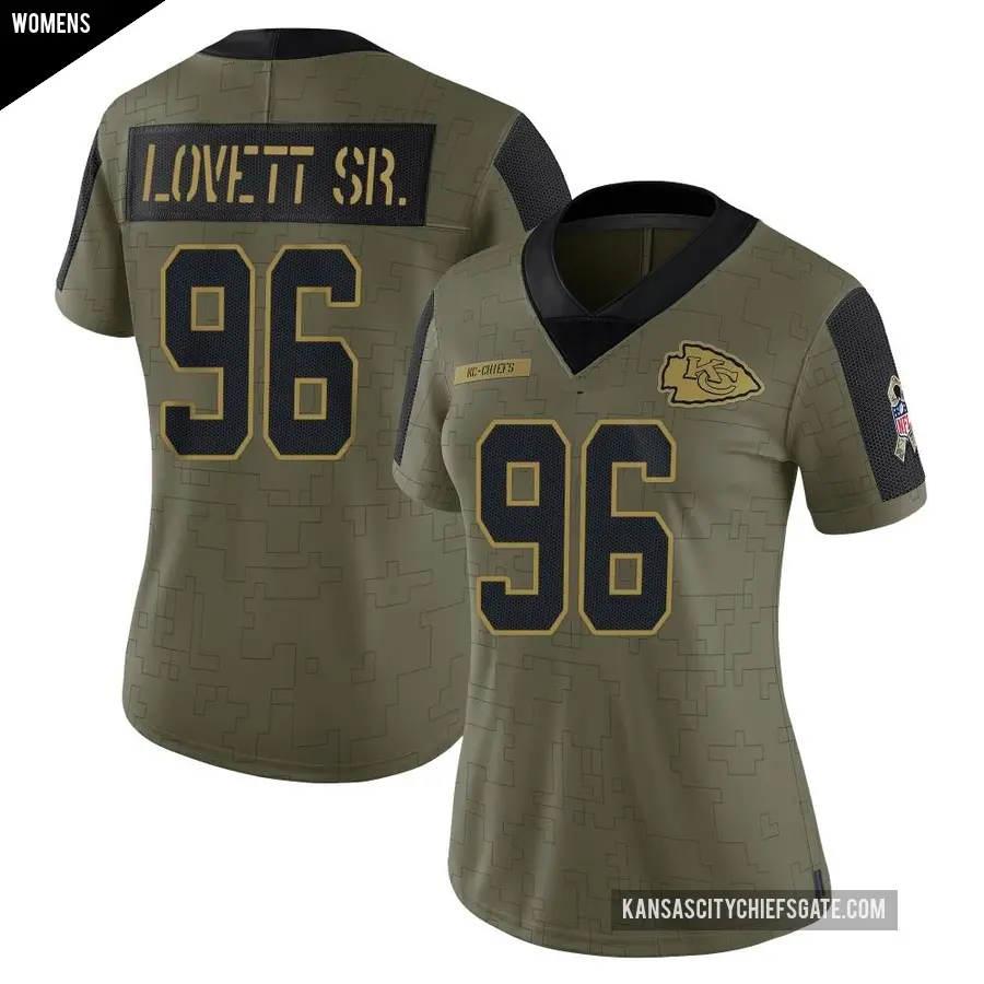 Women's Kansas City Chiefs ＃96 Fabien Lovett Sr. Olive Limited 2021 Salute To Service Jersey