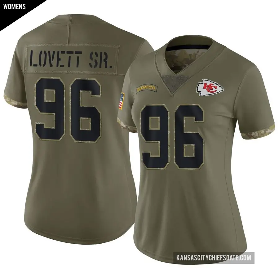 Women's Kansas City Chiefs ＃96 Fabien Lovett Sr. Olive Limited 2022 Salute To Service Jersey