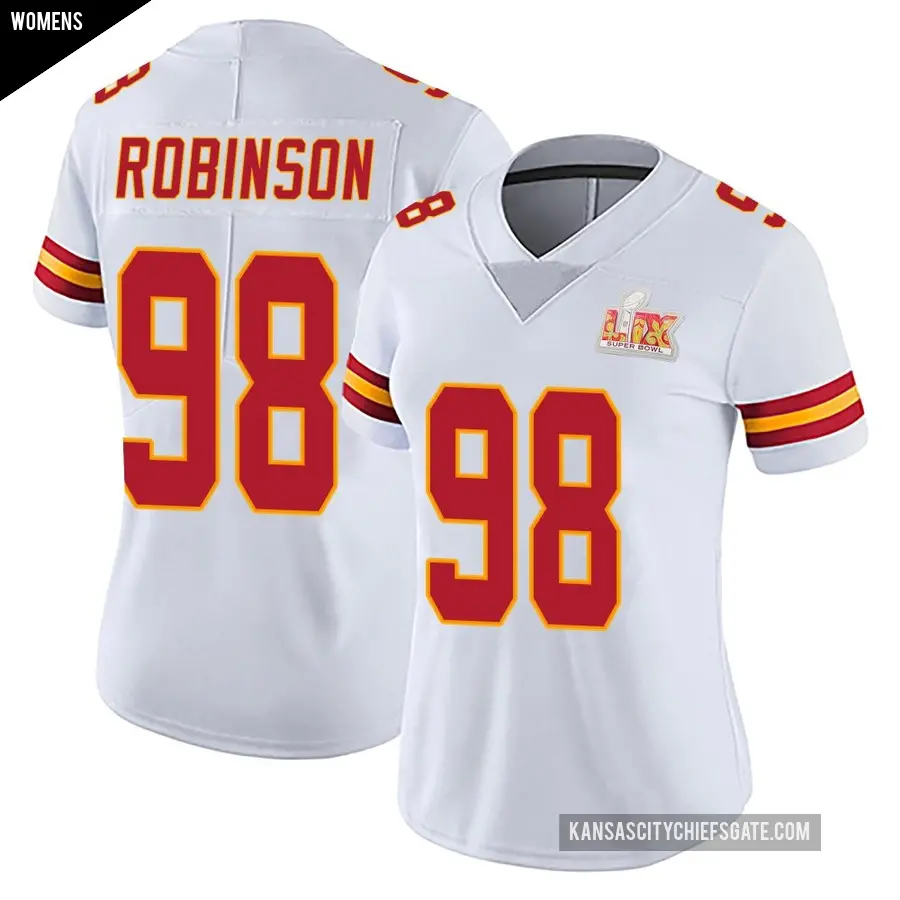 Women's Kansas City Chiefs ＃98 Janarius Robinson White Limited Vapor Untouchable Super Bowl LIX Jersey