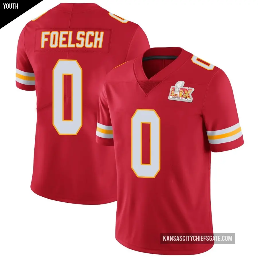 Youth Kansas City Chiefs ＃0 Kevin Foelsch Red Limited Team Color Vapor Untouchable Super Bowl LIX Jersey